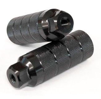 FOOT PEGS, Pair, 3/8" x 26T Axle, 36 x 110mm Threaded, STEEL, BLACK. sold as pair